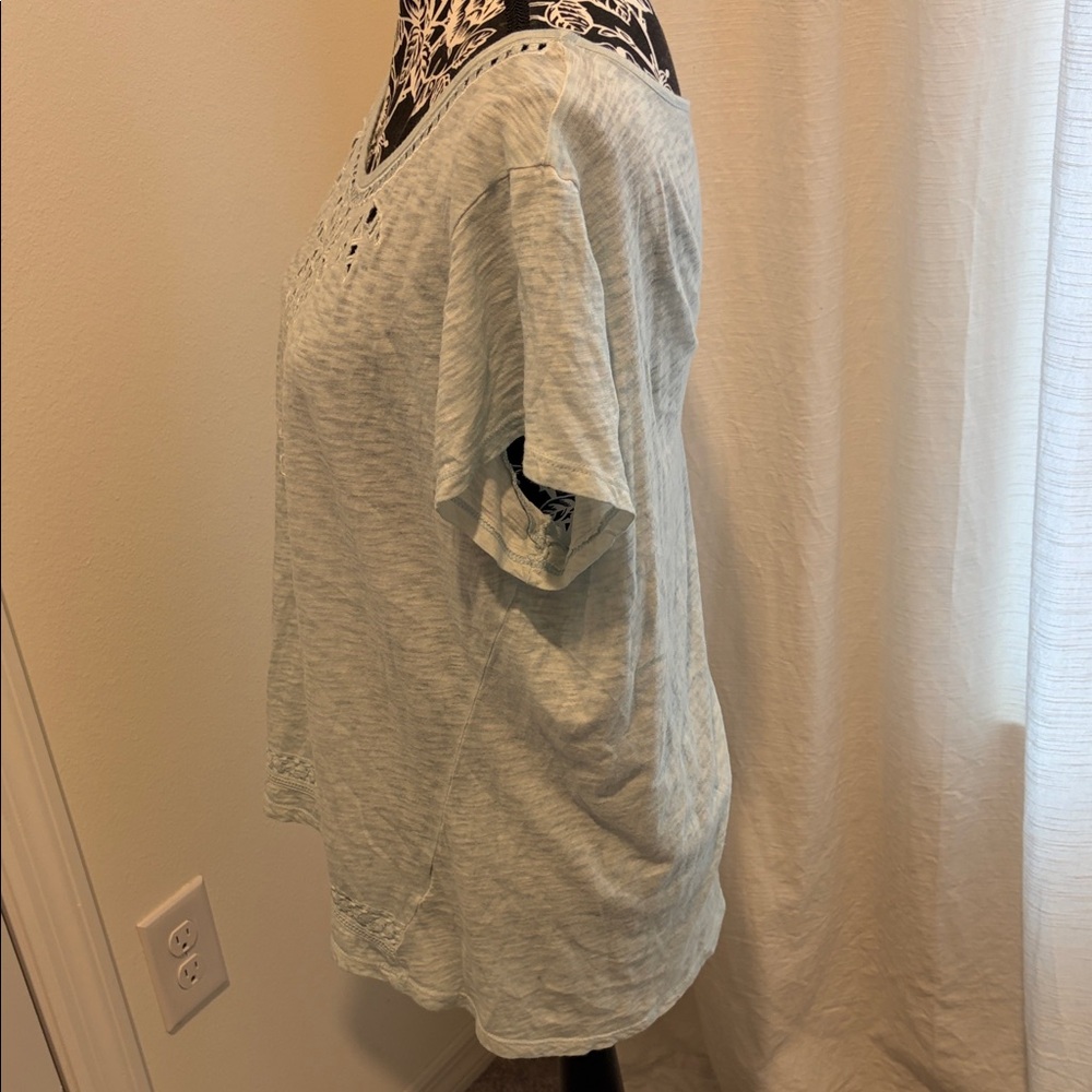 Tribal Sky Blue Embroidered Short Sleeve Top - Picture 3 of 9